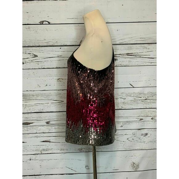 Drew Silver Pink Gray Sequin one shoulder blouse Size Medium - Picture 7 of 9